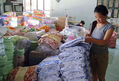 The weaving village in Vietnam:  Towel woven Phung xa Village